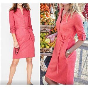 Boden Women's Shirt Dress Sz 14 Jena Jersey Cotton Pink Collar L/S Roll Tab